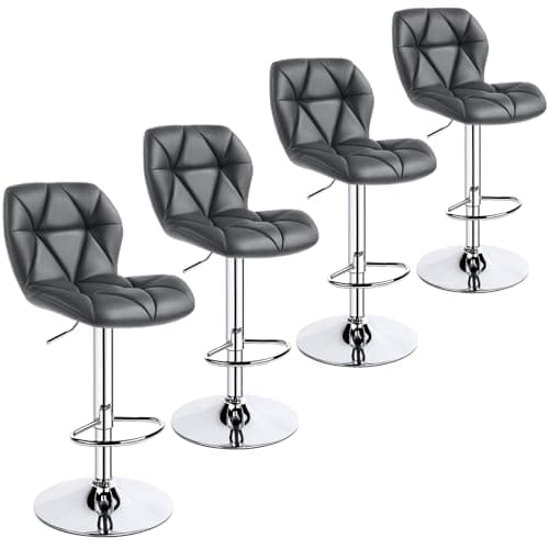Yaheetech Height Adjustable PU Leather Bar Stools Set of 4 Light Grey
