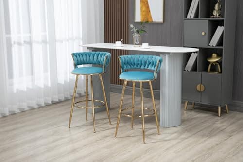 Velvet Bar Stools Set of 2, 35 Height with Back and Footrest, Modern Kitchen Chairs for Pub Bar Cafe Home