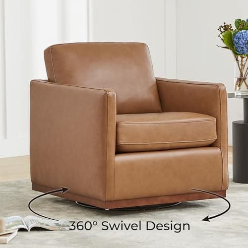 CHITA FSC Certified Mid Century Modern Genuine Leather Swivel Chair, Saddle Seat