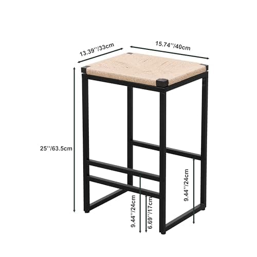 i-POOK Set of 2 Backless Rattan Bar Stools for Kitchen Island and Dining Room, Beige