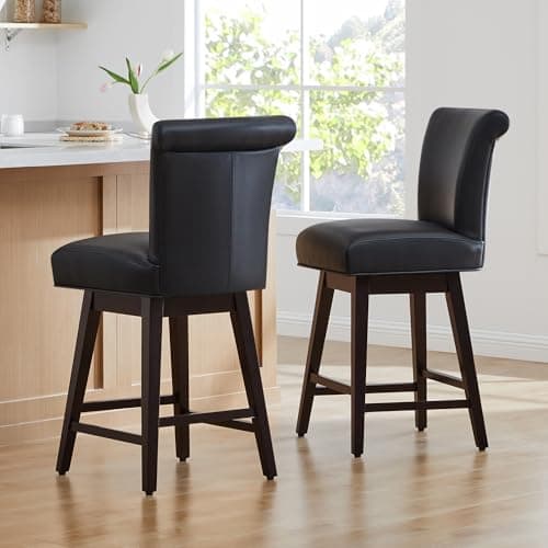CHITA 26 Inch Modern Faux Leather Swivel Bar Stool Set of 2, Black Back