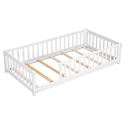 White Twin Montessori Floor Bed for Kids