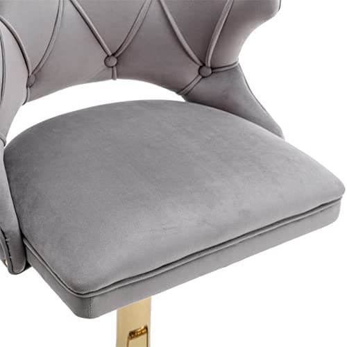 i-POOK Velvet Bar Stools Set of 2 with Nailheads Trim and Golden Footrest, Grey Color