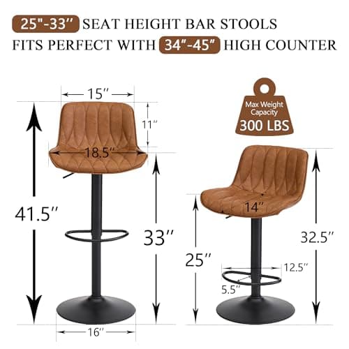 Brown Counter Height Adjustable Bar Stool Set (25"-33", 4PCS)