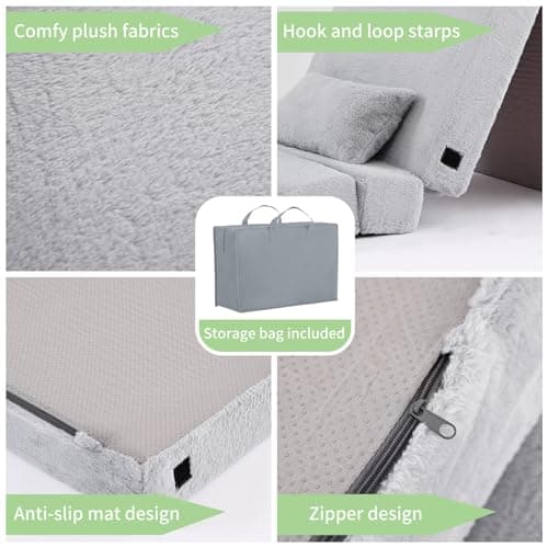 Tiita Kids Foldable Futon Bed Mattress Sofa with Storage Bag, Plush Grey