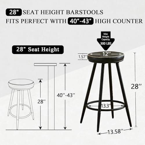 28" Swivel Black Faux Leather Bar Stools for Kitchen Island (2 PCS)