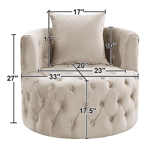 Beige INZOY Swivel Barrel Chair, Plump Pillow, Modern Living Room_bedroom Accent Chair