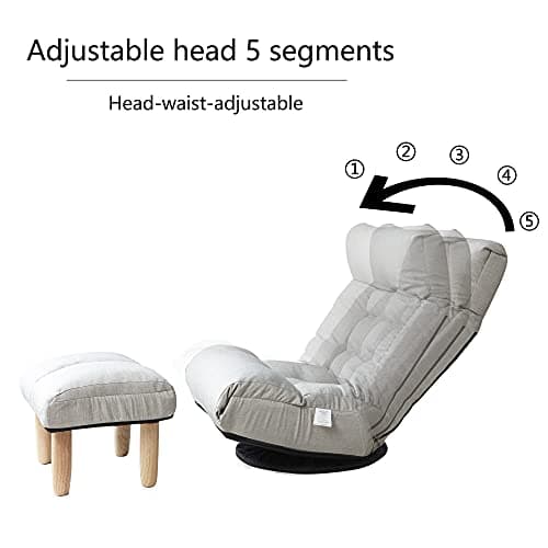 Beige Tufted Linen Swivel Chair with Ottoman and Footrest for Living Room