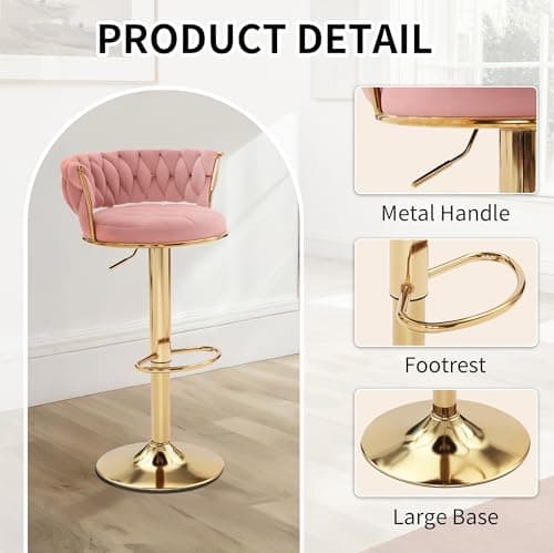 VECELO Pink Velvet Bar Stool Set, 4-Piece Gold Leg Counter Height Swivel
