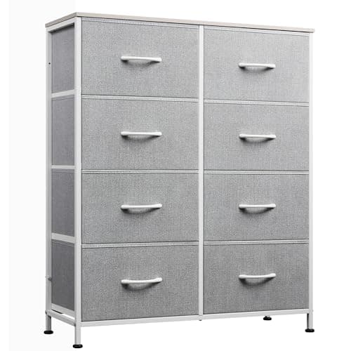 WLIVE Light Grey Tall Dresser with 8 Drawers & Fabric_bins