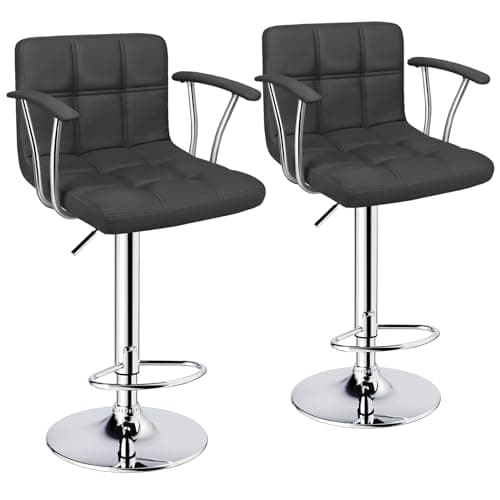 Black Counter Height Bar Stools, Adjustable Swivel with Armrests Set of 2