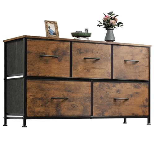 Charcoal Black Large Fabric Dresser with 5 Drawers