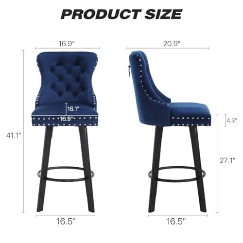 i-POOK Velvet Swivel Counter Stool, Blue