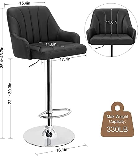 VECELO Counter Height Bar Stool Set, Black Adjustable with Back & Arm