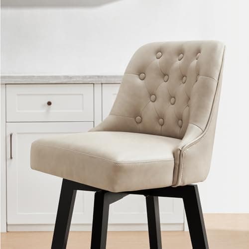 Beige Leather Swivel Barstools, 26" Height, Kitchen Island Set of 2