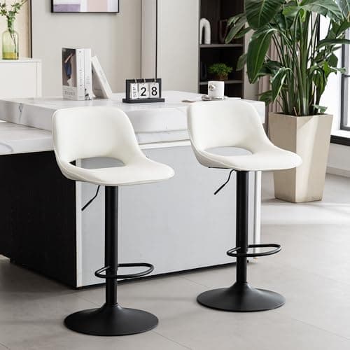 YOUNIKE Khaki Faux Leather Swivel Bar Stools Set of 2