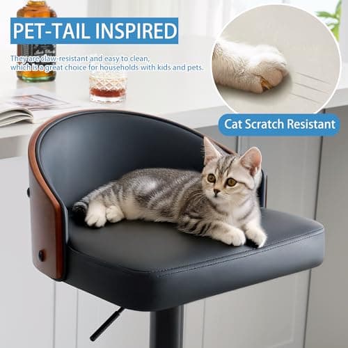 2pcs Swivel Bar Stools, Scratch-Resistant Faux Leather, Black, Kitchen & Dining Room