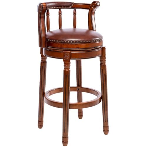 29.5 Inch Seat Height Leather Bar Stools with Swivel and Footrest - Brown