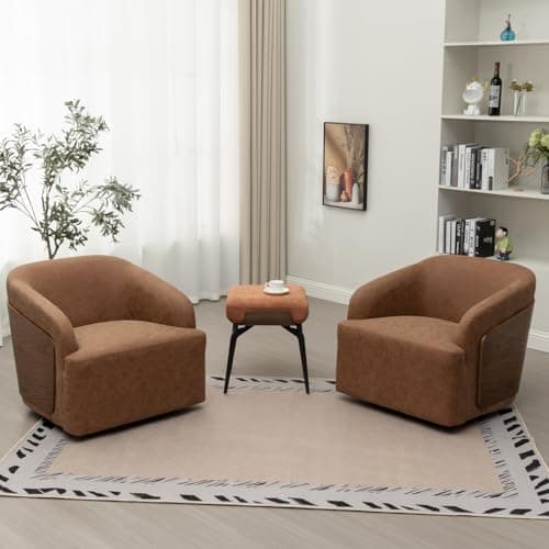 Mid Century Modern Black Swivel Leather Accent Chair Comfortable Living Room Office Armchair