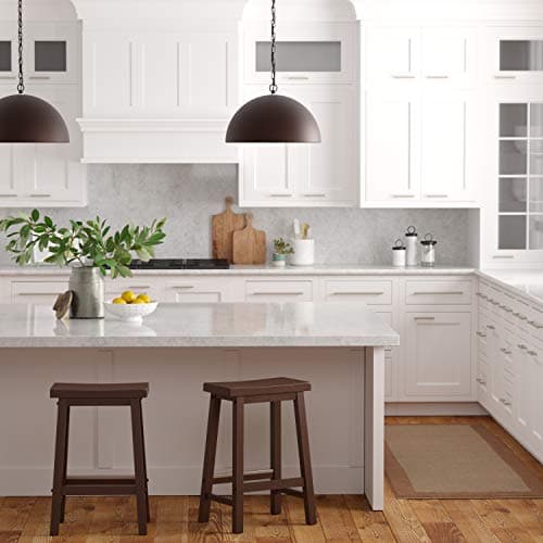 Amazon Basics 24" Solid Wood Saddle-Seat Kitchen Island Barstool, Set of 2, Walnut Finish
