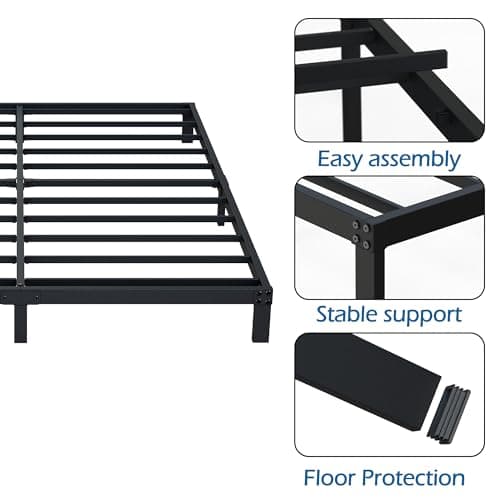 Heavy Duty 7-Inch Queen Bed Frame, Black, Max Storage, Easy Assembly