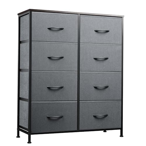 WLIVE Light Grey Tall Dresser with 8 Drawers & Fabric_bins