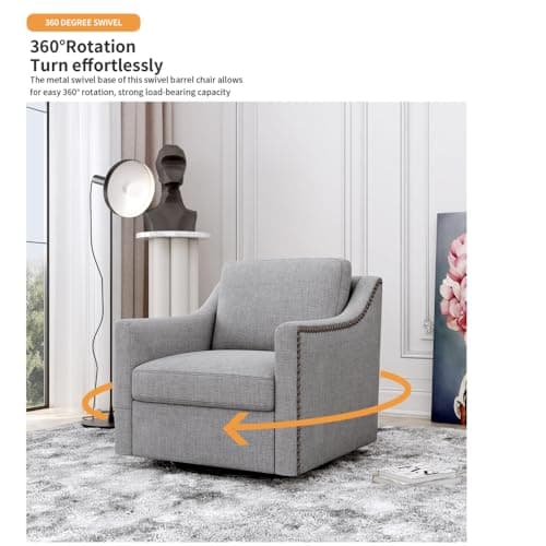 Swivel Accent Chair with Nailhead Trim and Metal Base Stand, Comfy Club Chair