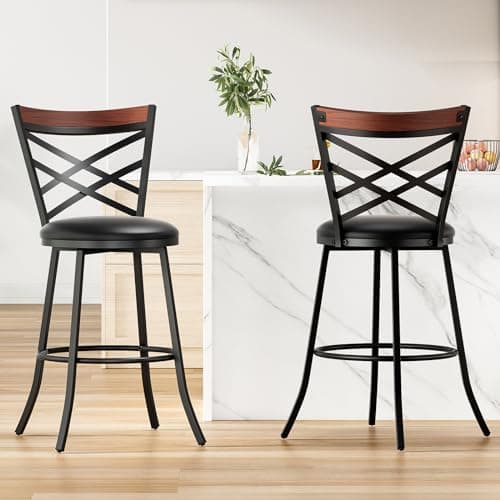 Mid Century Modern Swivel Bar Stools Set of 2,Black Counter Height Chairs