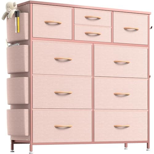 Lulive Black PU Storage Dresser with 10 Drawers & Side Pockets