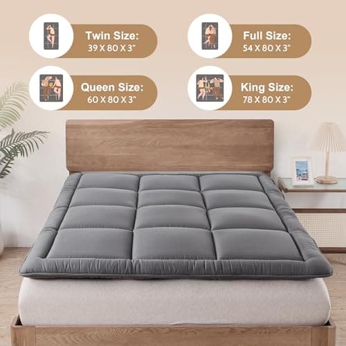 Japanese Futon Mattress 3" Grey, Foldable & Portable for Kids & Adults, Queen Size 60"x80"