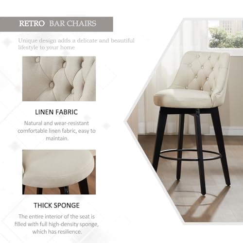 Virabit Linen Beige Counter Height Swivel Bar Stool Set (4, with Back)