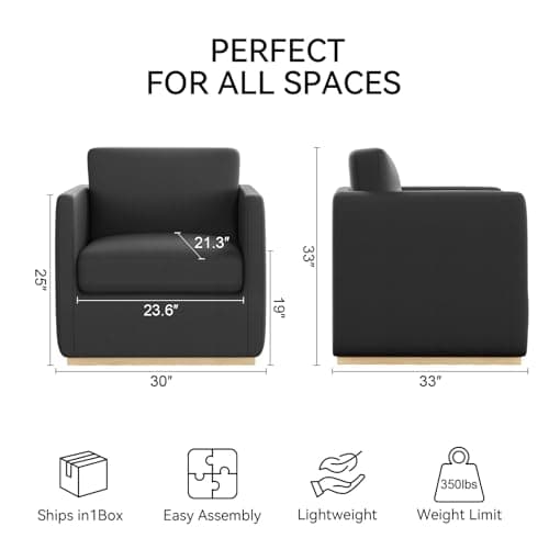 Premium Swivel Accent Chair for Living Room and Bedroom, Leather Black