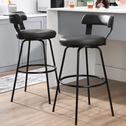 2-Piece Swivel Bar Stool Set, 30" Counter Height, Grey PU Leather, Kitchen & Living Room