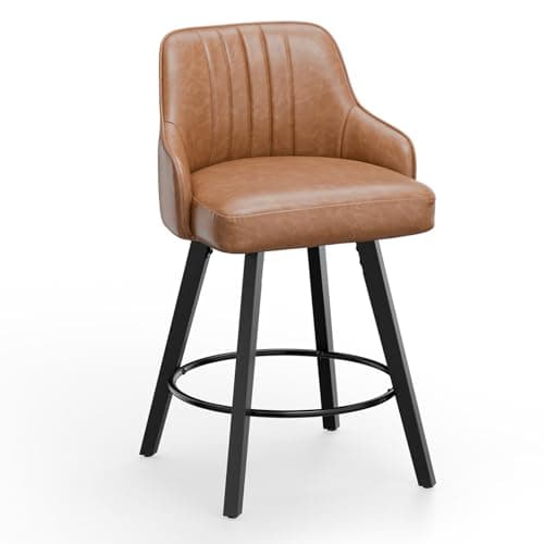 VINGLI 26" Swivel Barstool Set, Beige Linen Fabric, Kitchen Counter Height