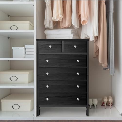Black 6 Drawer Fabric Dresser for Girls and Kids