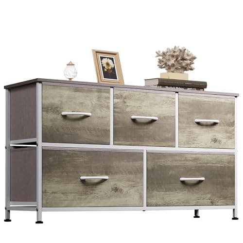 Charcoal Black Large Fabric Dresser with 5 Drawers