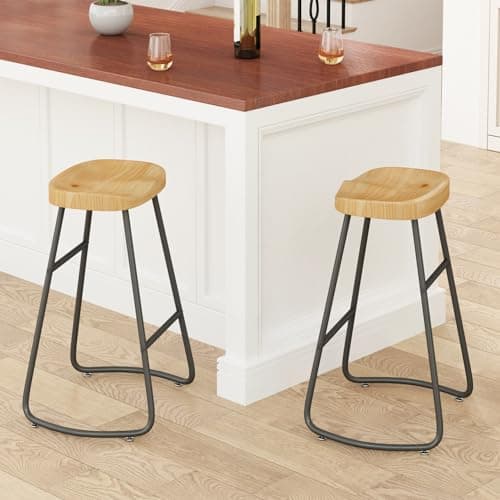 Wood Seat Bar Stools Set of 2 for Kitchen and Coffee Shop