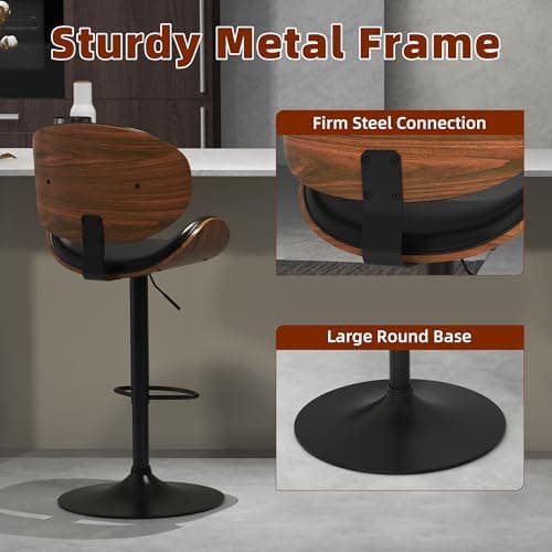Civama Set of 4 Black PU Bar Stools with Footrest for Kitchen Island