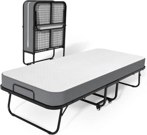 Portable Twin Folding Bed with Memory Foam Mattress and Sturdy Metal Frame