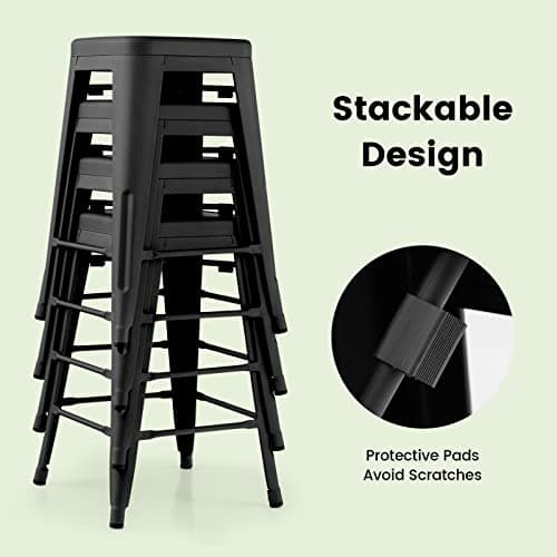 COSTWAY Black Stackable 24" Bar Stool Set, X-Reinforced, Kitchen & Pub