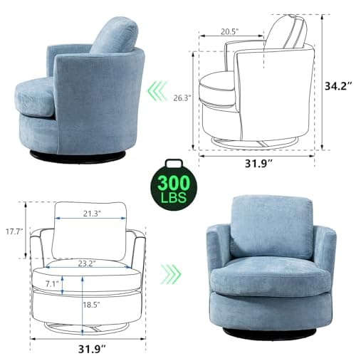 Set of 2 Modern Swivel Barrel Chairs for Nursery, Living Room, Bedroom - Light Blue