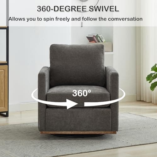 360 Degree Swivel Chenille Accent Chair Set, Mid Century Modern Charcoal Black Barrel Chairs for Living Room & Bedroom