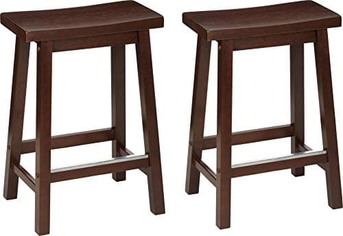 Amazon Basics 24" Solid Wood Saddle-Seat Kitchen Island Barstool, Set of 2, Walnut Finish