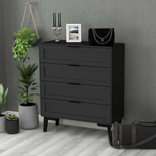 Black TaoHFE 4-Drawer Dresser for Bedroom, Modern 36inch Tall Wood Chest