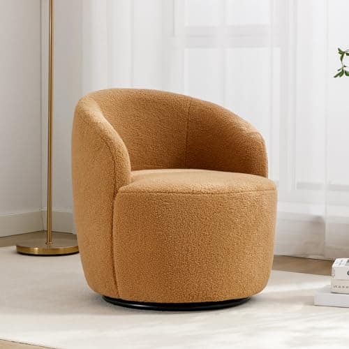 KIVENJAJA Teddy Sherpa Swivel Barrel Chair, Ivory, Modern Living Room Accent Chair