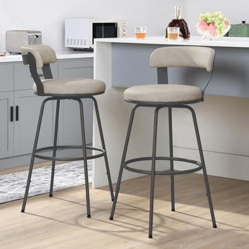 2-Piece Swivel Bar Stool Set, 30" Counter Height, Grey PU Leather, Kitchen & Living Room