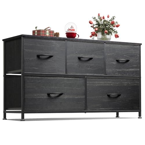 Charcoal Black Large Fabric Dresser with 5 Drawers