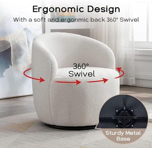 Modern Round Swivel Barrel Chair for Living Room Bedroom, Teddy Ivory