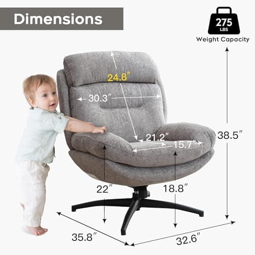 Swivel Accent Chair with Ottoman, Grey: Comfortable Reading Lounge