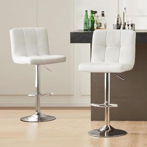 Set of 4 White PU Leather Swivel Barstools for Kitchen Counter